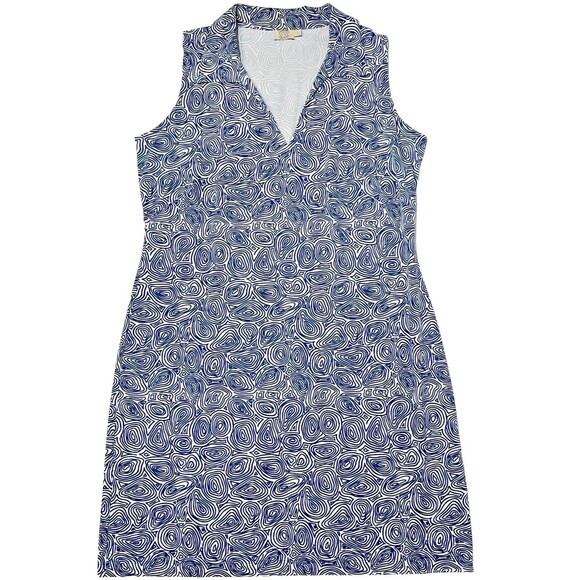 Katherine Way Blue Geometric Circles Sleeveless Shift Dress Stretch Women Size L - Picture 1 of 9